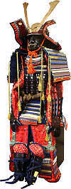 armure de samoura&iuml; rouge (reproduction d'une armure du XVIe si&egrave;cle ; &eacute;l&eacute;ment d&eacute;coratif)