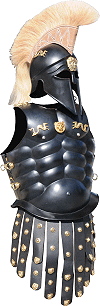 armure corinthienne noire (casque et cuirasse d'hoplite, soldat de l'arm&eacute;e grecque ; environ VIe si&egrave;cle avant J.-C.)