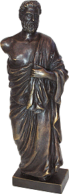 statuette en bronze d'art patin&eacute; : Hippocrate (hauteur=26.5 cm) ; original en pierre, &Icirc;le de Cos, Gr&egrave;ce