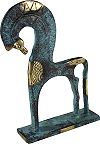 objet de d&eacute;coration : cheval &eacute;trusque (''bronze grec'' patin&eacute;, hauteur 17 cm)