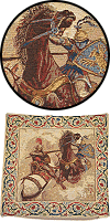 housse de coussin tiss&eacute;e d'inspiration m&eacute;di&eacute;vale : chevaliers (deux chevaliers de faisant face, 45 x 45 cm)