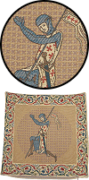 housse de coussin tiss&eacute;e d'inspiration m&eacute;di&eacute;vale : chevalier crois&eacute; agenouill&eacute; (45 x 45 cm)
