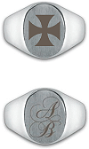 croix templi&egrave;re (patt&eacute;e) ou initiales : bague en argent 925/1000 personnalis&eacute;e par gravure laser