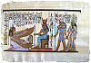 affiche en papyrus (21 x 30 cm) : Horus pr&eacute;sente la reine Nefertari aux d&eacute;esses Ma&acirc;t et Isis (sc&egrave;ne inspir&eacute;e de la tombe de Nefertari)