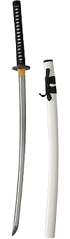 katana ''Flocon de neige'' (forge Kobuse, aciers 1060 et 1045, fourreau blanc)