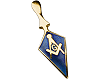 pin's (&eacute;pinglette) dor&eacute; et bleu : truelle, &eacute;querre, compas et lettre ''G'' (grand mod&egrave;le)