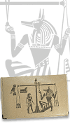 ''La psychostasie'' (Pes&eacute;e de l'&acirc;me ; sc&egrave;ne extraite du papyrus d'Ani, British Museum), porte-ch&eacute;quier beige (pour ch&eacute;quier avec talon haut, gravure sur la couverture)