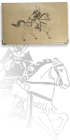 ''Samoura&iuml; &agrave; cheval'', porte-ch&eacute;quier beige (pour ch&eacute;quier avec talon haut, gravure sur la couverture)