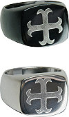 bague en acier inoxydable grav&eacute;e : croix ''cathare'' (croix ancr&eacute;e)