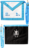 tablier ma&ccedil;onnique Rite Fran&ccedil;ais Traditionnel (R.F.T.) Ma&icirc;tre (bordure et broderies bleues M:. B:.)
