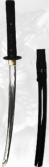 wakizashi ''Souffle des T&eacute;n&egrave;bres'', forge Maru 1060, saya noire (katana disponible pour pr&eacute;sentation en da&iuml;sho)