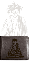 ''Samoura&iuml; & katana'', portefeuille en cuir brun (gravure sur la couverture)