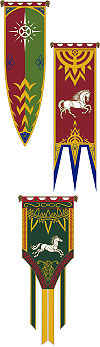 banni&egrave;res du Hall du roi du Rohan (mod&egrave;les officiels du film ''Le Seigneur des Anneaux'')