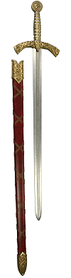 &eacute;p&eacute;e templi&egrave;re, fourreau rouge avec entrelacs (cr&eacute;ation d'apr&egrave;s un mod&egrave;le du XIIIe si&egrave;cle)