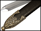 cliquez sur l'image pour l'agrandir : d&eacute;tail du fourreau (dragon et ''Excalibur'' / ''King Arthur'')