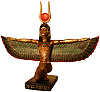 la d&eacute;esse Isis (repr&eacute;sentation ail&eacute;e, symbole de protection ; mod&egrave;le peint en dor&eacute; et couleurs vives)
