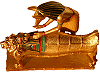 le dieu Anubis embaumant le corps d'un d&eacute;funt (Inspir&eacute; d'un d&eacute;cor par&eacute;tial de l'une des tombes de la Vall&eacute;e des Nobles ; mod&egrave;le peint en dor&eacute; et couleurs vives)