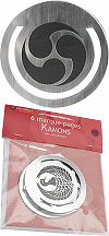 Kamons, ensemble de 6 marque-pages argent bross&eacute; et noir mat (blasons des familles Asai, Asano Yukinaga, Imagawa, Nanbu Toshinao, Oda et Tanaka Yoshimasa)