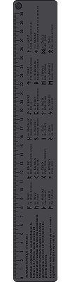r&egrave;gle 30 cm grise (anthracite) et noire : alphabet runique ''Futhark''