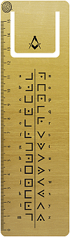 marque-pages gradu&eacute; (r&egrave;gle) 15 cm, or bross&eacute; et noir : alphabet ma&ccedil;onnique