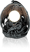 ''Le gardien du tr&eacute;sor'', lampe de chevet en r&eacute;sine grise