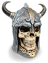 tirelire cr&acirc;ne et casque &agrave; cornes