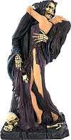 ''Danse macabre'' (statuette en r&eacute;sine peinte : jolie femme dans les bras d'un mort vivant)