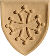 croix occitane, applique murale en pierre reconstitu&eacute;e et forme de blason