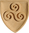 triskel, applique murale en pierre reconstitu&eacute;e et forme de blason
