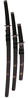 katana, wakizashi et tanto d'honneur avec support en bois