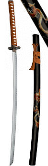 ''Dragon terrestre'', katana de d&eacute;coration ito et sageo noirs, fourreau noir avec d&eacute;cors