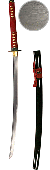 ''Rubis'', katana lame damass&eacute;e, ito et sageo rouges