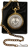 montre de poche (montre &agrave; gousset) bicouleur (argent&eacute; / dor&eacute;) : symboles ma&ccedil;onniques (&eacute;querre, compas et lettre G)