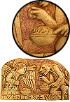 applique murale en pl&acirc;tre moul&eacute; fa&ccedil;on pierre : la Pes&eacute;e des &Acirc;mes (d&eacute;tail du tympan du Jugement Dernier, abbatiale de Conques, Aveyron)