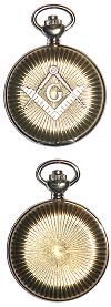 montre de poche (montre &agrave; gousset) : symboles ma&ccedil;onniques (&eacute;querre et compas)