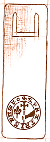 marque-pages personnalis&eacute; par gravure : croix patt&eacute;e et fleur de lys (sceau personnel du chevalier Giraud de Chamaret, 1234)