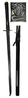 katana ''Dragon Ninja'' (ninjato, maru 1045 avec traitement de surface noir, effet Damas, mu sori)