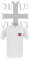 Croix templi&egrave;re patt&eacute;e et ''Deus Vult'', polo blanc