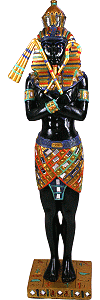 statuette d'un pharaon en position osiriaque, finition or, couleurs, miroirs et strass