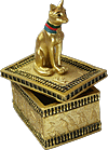 Coffret &agrave; bijoux avec la d&eacute;esse &eacute;gyptienne Bastet (r&eacute;sine dor&eacute;e et peinte)