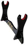 support pour katana en bois noir laqu&eacute; avec coussinets en velours rouge