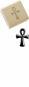 tampons encreurs sur support bois : symboles &eacute;gyptiens (ankh (cl&eacute; de vie), oudjat (oeil d'Horus), kheper, noeud tit, pilier djed, plume de Ma&acirc;t, ob&eacute;lisque)