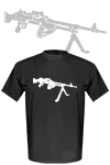 ''Mitrailleuse'', tee-shirt noir avec mitrailleuse thermocoll&eacute;e, de couleur blanche (flex)