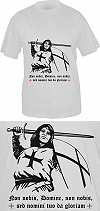 T-shirt de la collection Histophile : chevalier templier au combat avec la phrase ''Non nobis...''