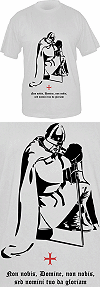 T-shirt de la collection Histophile : chevalier templier en pri&egrave;re avec la phrase ''Non nobis...''