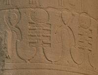 Bas-relief sur une colone du temple de Philae : piliers Djed et noeuds Tit (photographie : Philippe Contal, novembre 2005)
