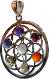 ''Mandala'' : pendentif en argent 925/1000, orn&eacute; de 7 pierres correspondant aux chakras