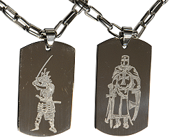 exemple de pendentif gravé avec un chevalier templier (plaque en acier inoxydable)