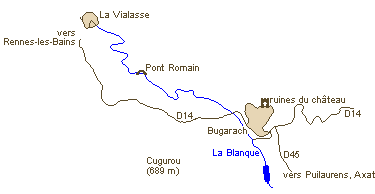 plan d'accès au Pont Romain de Bugarach