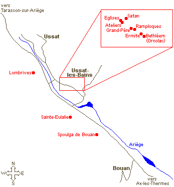 plan d'ensemble des grottes de la vall&eacute;e d'Ussat